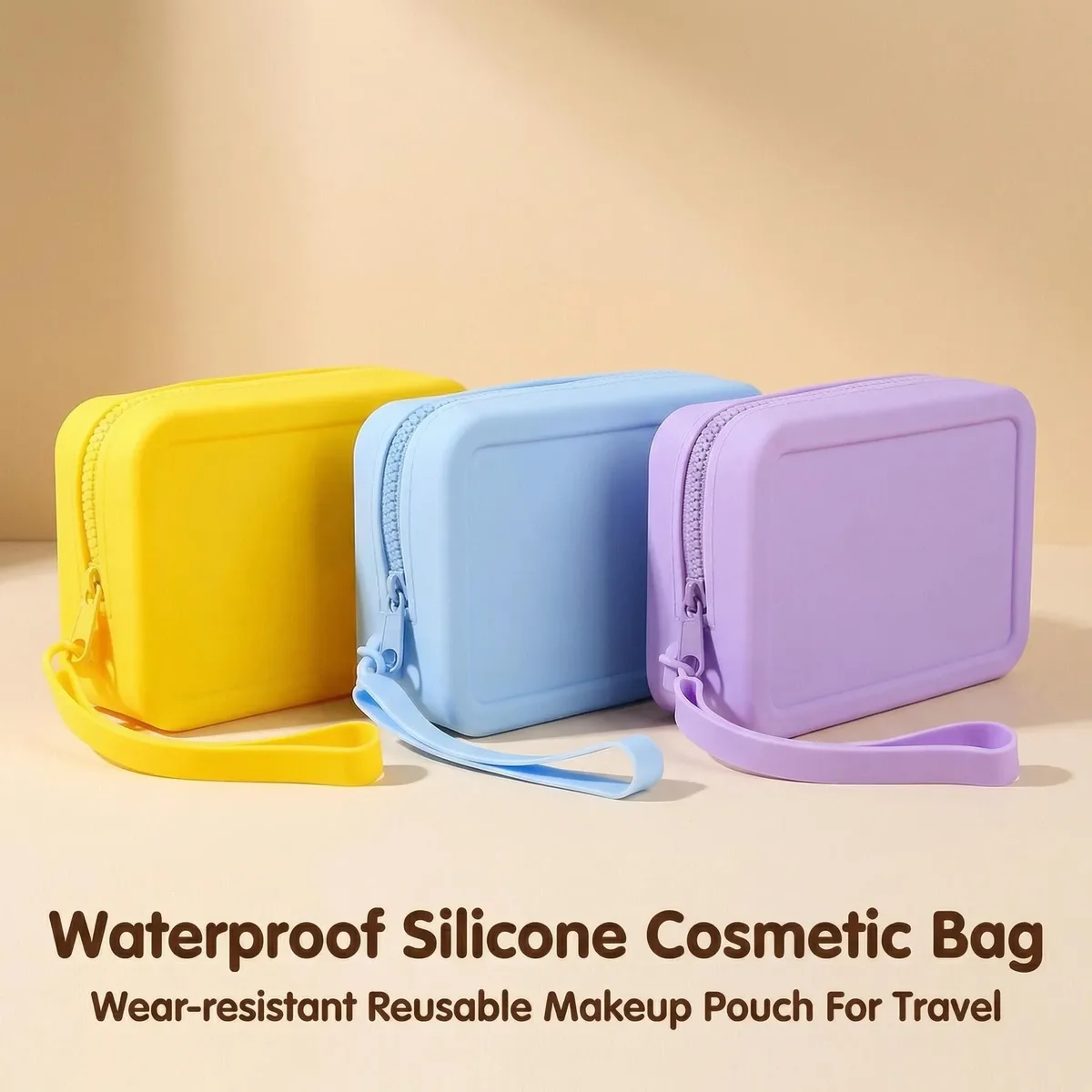 pochette de maquillage de voyage en silicone, résistante à l'usure, facile à nettoyer, trousse de toilette, organisateur portable, utilisation quotidienne, cadeau pour femmes voyageuses