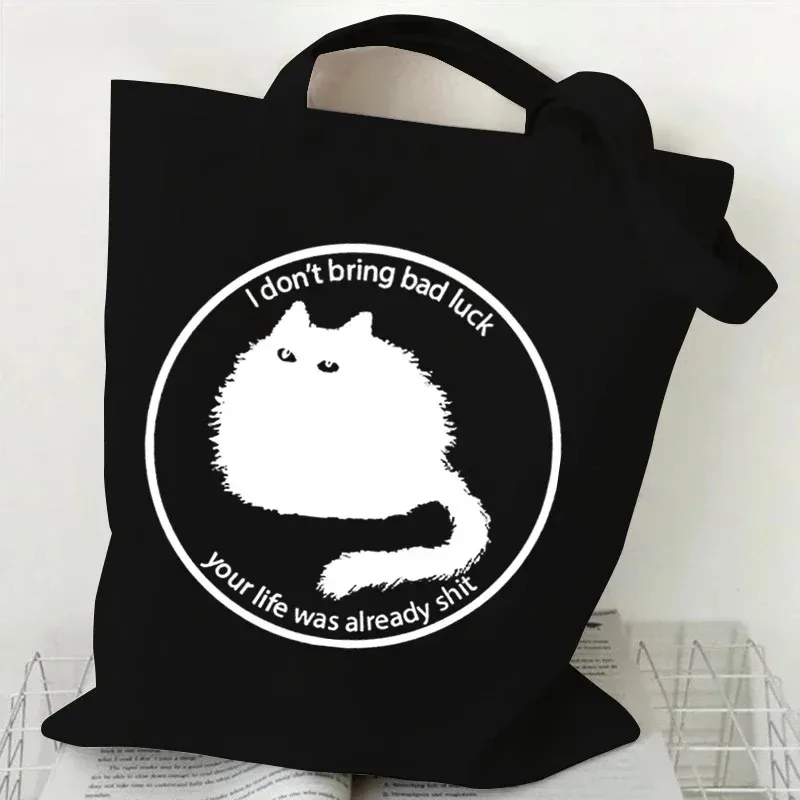 sac fourre-tout en toile imprimé chat, motif chat de dessin animé mignon, sac à bandoulière pour les courses quotidiennes, pour les amoureux des animaux de compagnie, bolso grande mujer