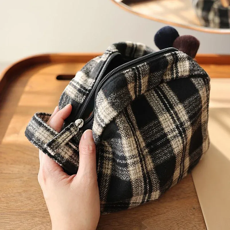 pochette de maquillage rétro en toile, grande trousse de toilette de voyage, pochette portable pour rouges à lèvres, pochette de bain et de douche pour femme