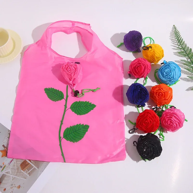 Sac fourre-tout pliable léger avec sac à main de shopping de voyage de grande capacité de conception de fleur de rose