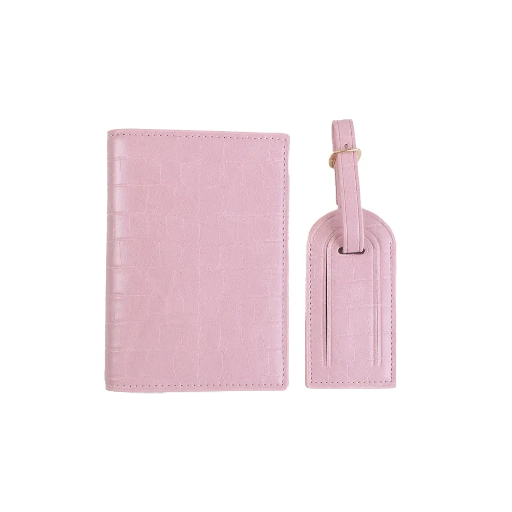 ensemble d'étiquettes de bagages et porte-passeport en cuir pu à motif crocodile personnalisé pour accessoires de bagages