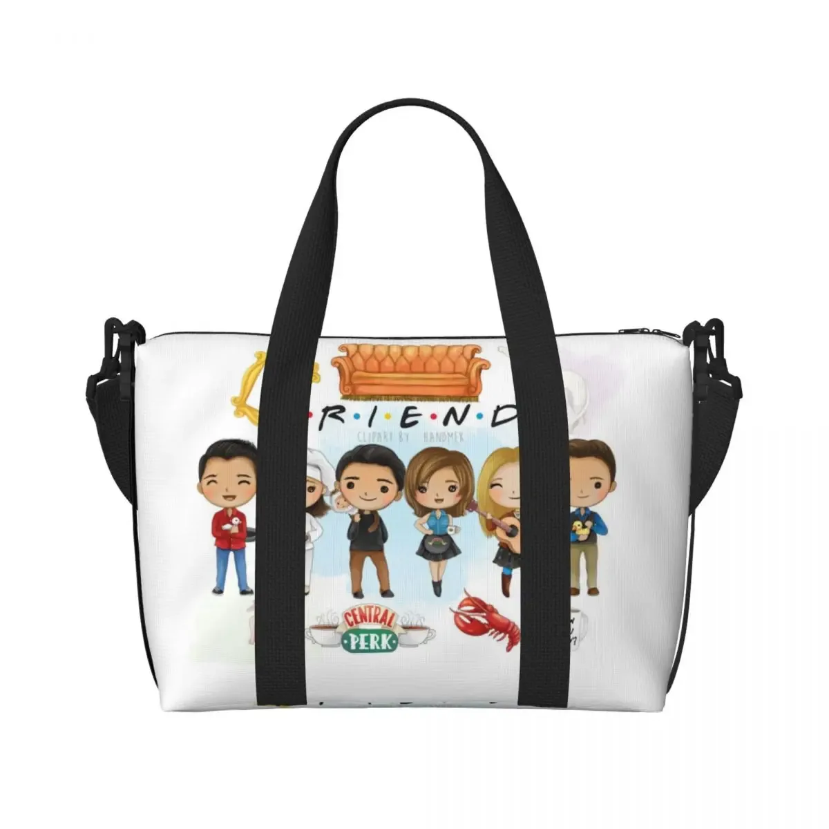 personnalisé drôle amis émission de télévision sac fourre-tout femmes grande capacité central perk café bande dessinée salle de sport plage sacs de voyage