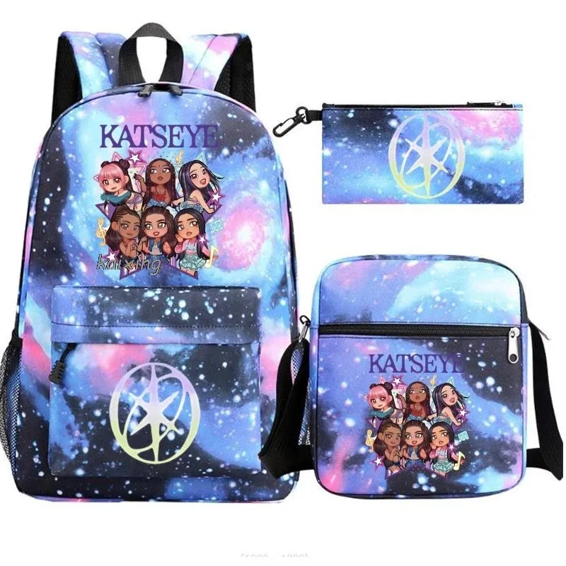 katseye chaud drôle impression sac à dos pour filles garçons étudiant pour adolescent enfants sac à dos cartable sac d'école décontracté 3 pièces/ensembles
