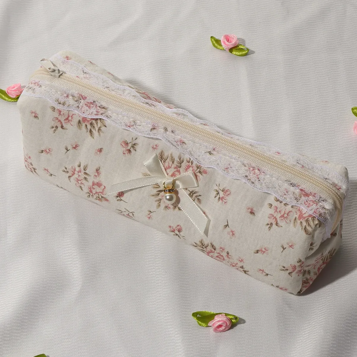 sac de voyage pour pinceaux de maquillage en coton, pochette de rangement à motifs floraux pour brosses cosmétiques et articles de toilette pour femmes, organisateur portable