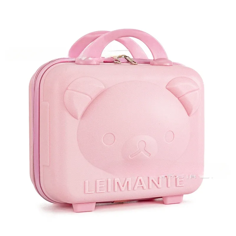 trousse de maquillage tête d'ours, boîte à mot de passe pp, valise de 14 pouces, bagage de dessin animé, cadeau de compagnon de mariage, rangement portable, étui de voyage