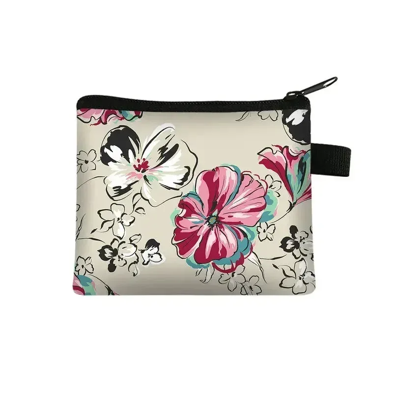 petit sac à cosmétiques imprimé floral pour filles et femmes, sac de rangement pour serviettes hygiéniques, sac de rangement pour pièces de monnaie, carte, argent, écouteurs, porte-rouge à lèvres, pochette