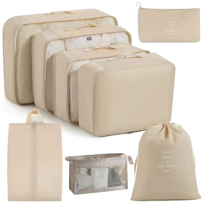 ensemble d'organisateurs de voyage 7/8/9 pièces, cubes de rangement pour valise, sacs de rangement portables pour bagages, pochette de rangement pour vêtements et chaussures, pliable