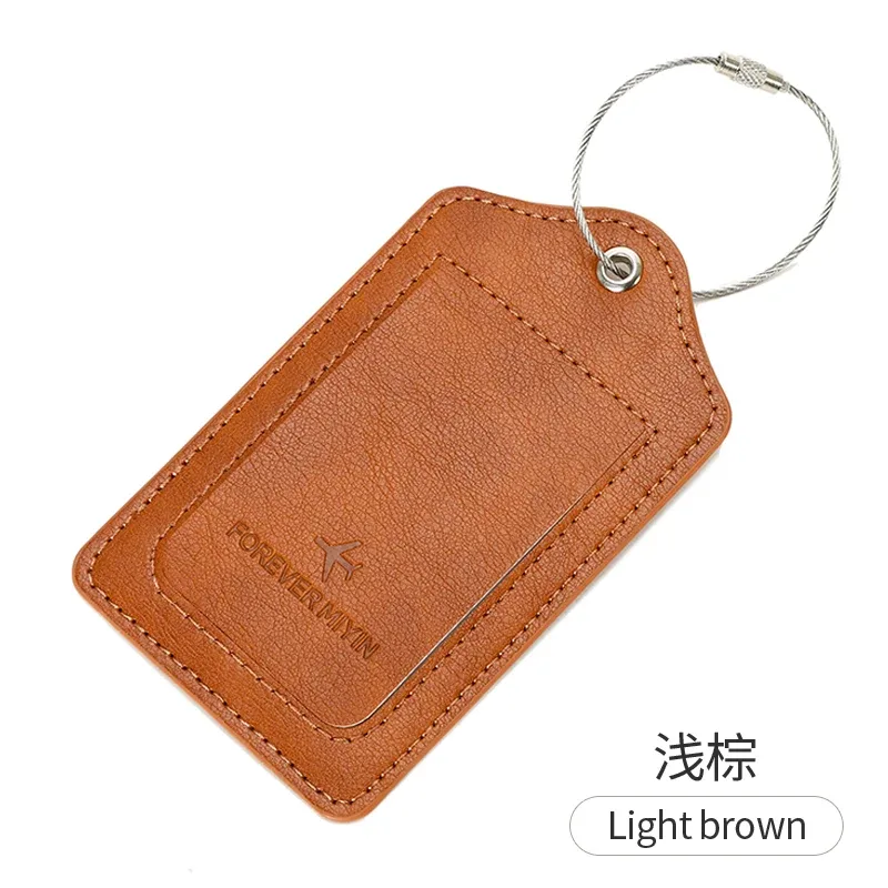 étiquette de bagage en cuir pu avec boucle de câble anti-perte et couvercle de protection de la vie privée intégré, adaptée aux bagages et sacs de voyage.