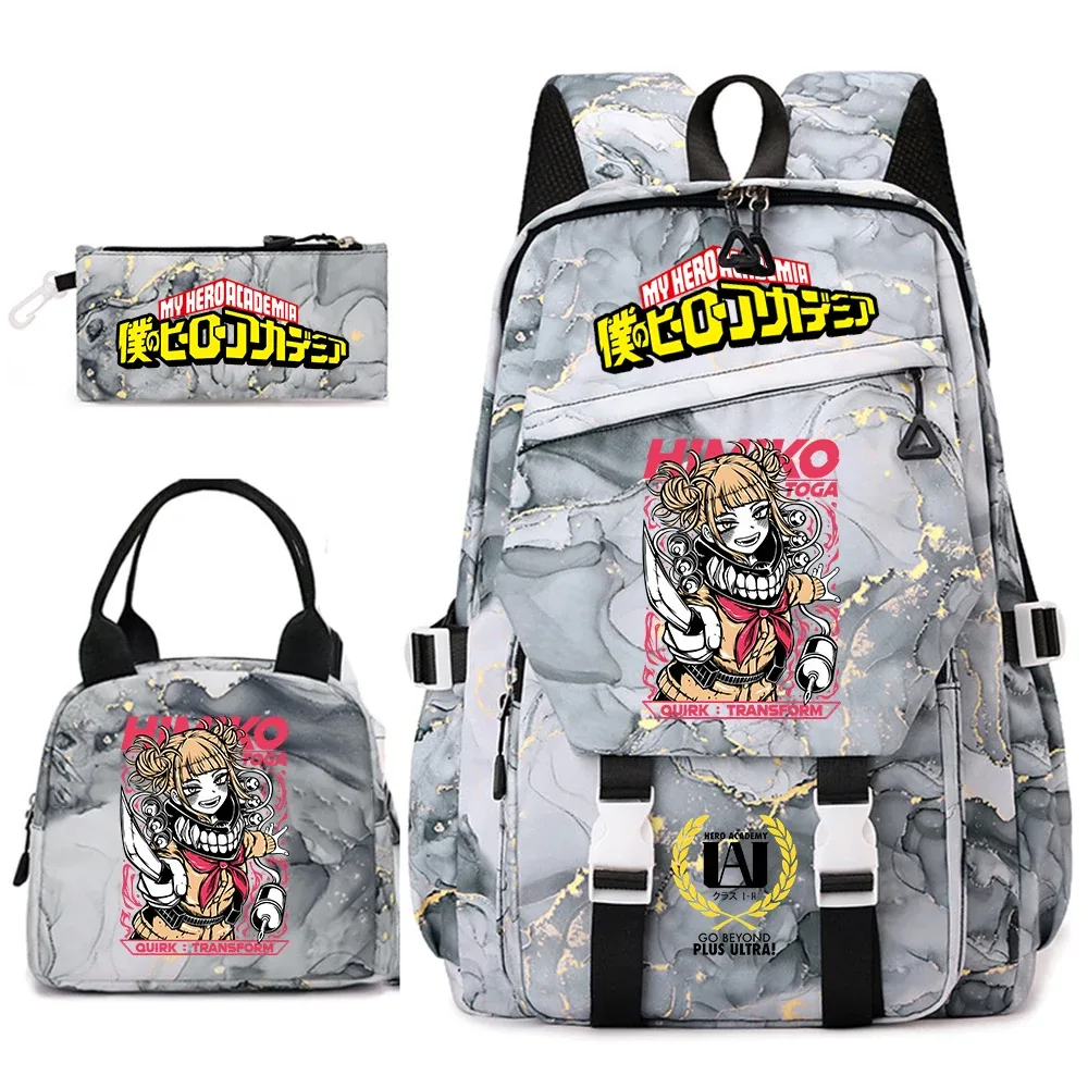 ensemble de sacs à dos scolaires imprimés my hero academia pour filles, sac à dos décontracté léger pour étudiantes avec sac à lunch et trousse à crayons