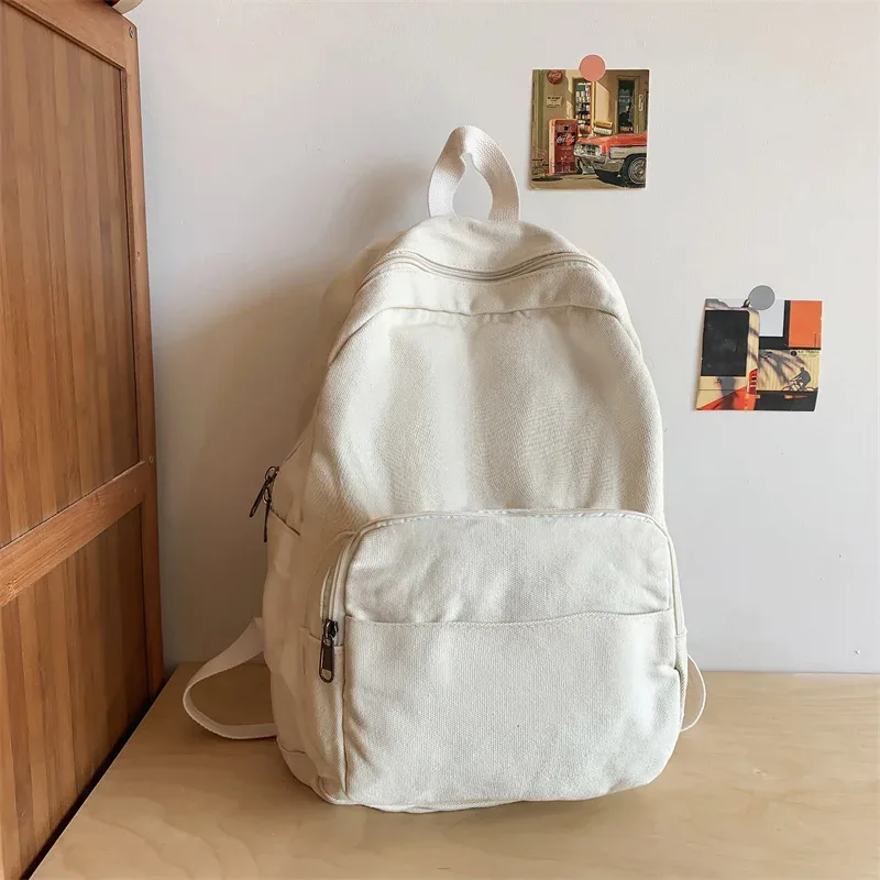 sacs à dos en toile monochromes pour femmes, sacs d'école simples classiques, cartables de gril de style coréen, forfaits de voyage en tissu unisexe, 100% coton