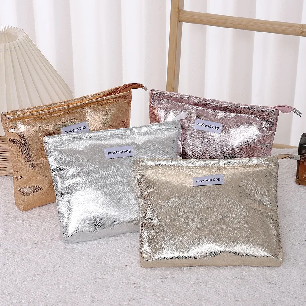 pochette de maquillage à paillettes brillantes 4 couleurs, sac à main portable pour femmes, rangement d'articles de toilette cosmétiques, pochette organisateur doré, sac à fermeture éclair
