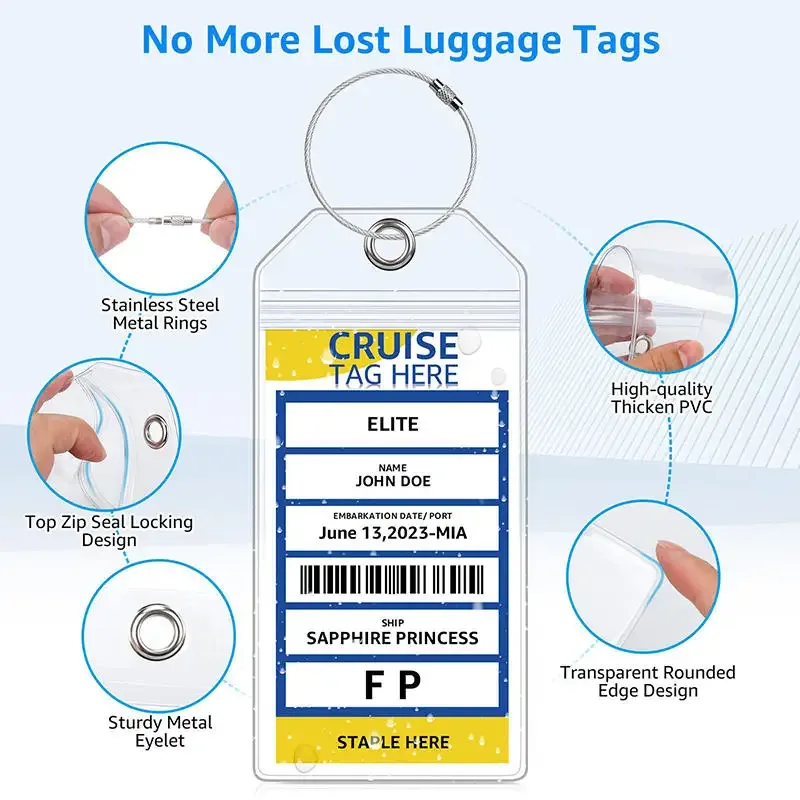 5 étiquettes de bagages pour croisière, porte-étiquettes pour princess, carnival, costa, holland america, p&o, norwegian cruise ships