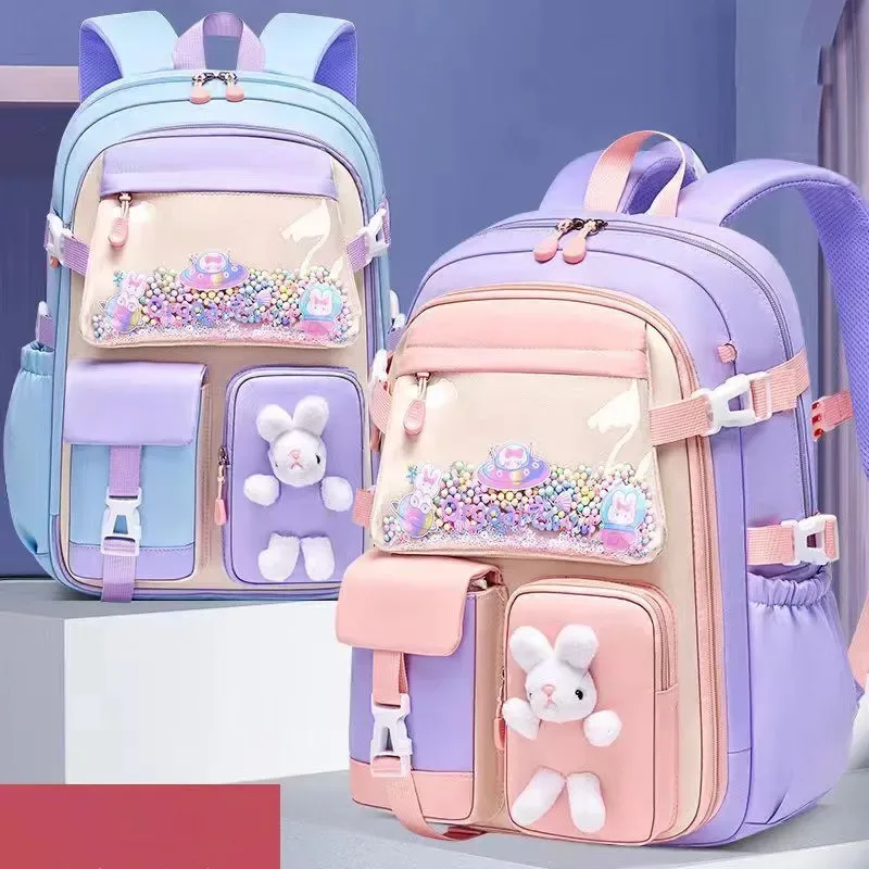 sac à dos lapin mignon pour adolescentes, cartable de dessin animé pour filles du primaire, sac à dos de voyage de 2 tailles pour les classes 1 à 9