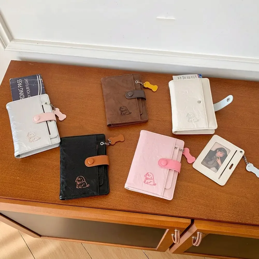 Porte-cartes portable en PU, étui de passeport motif chiot mignon, portefeuille de voyage multifonctionnel, clip de passeport pour homme pour l'enregistrement à l'aéroport