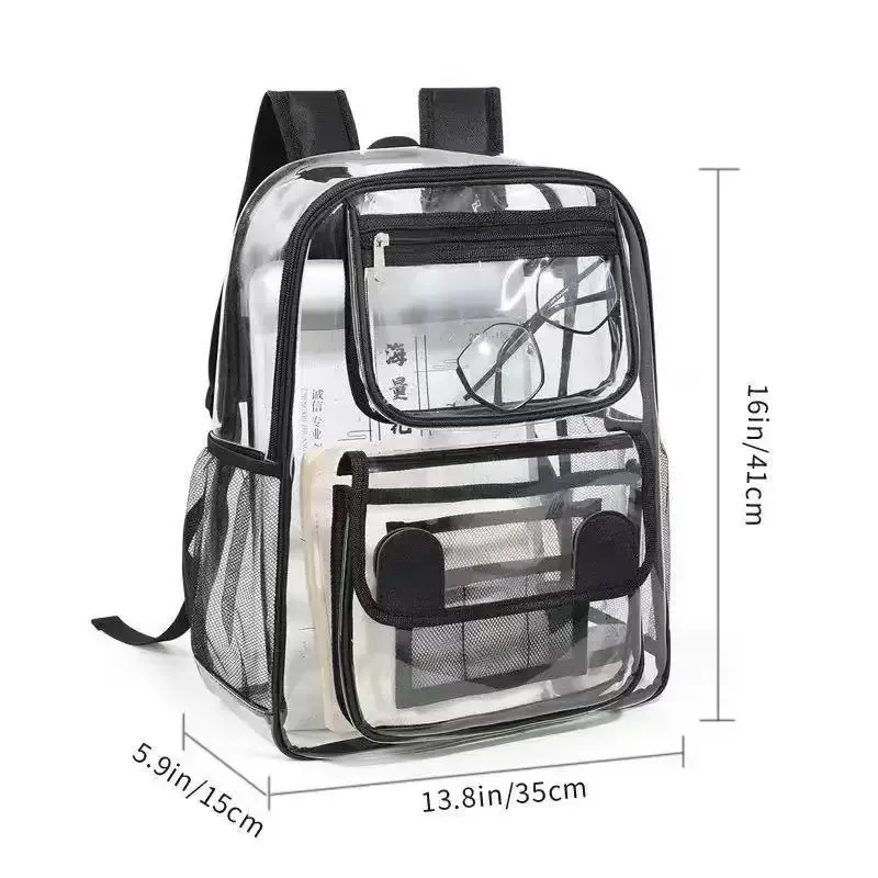 sac à dos transparent en pvc de grande capacité, tendance, style streetwear, unisexe, imperméable, pour un usage quotidien et les étudiants