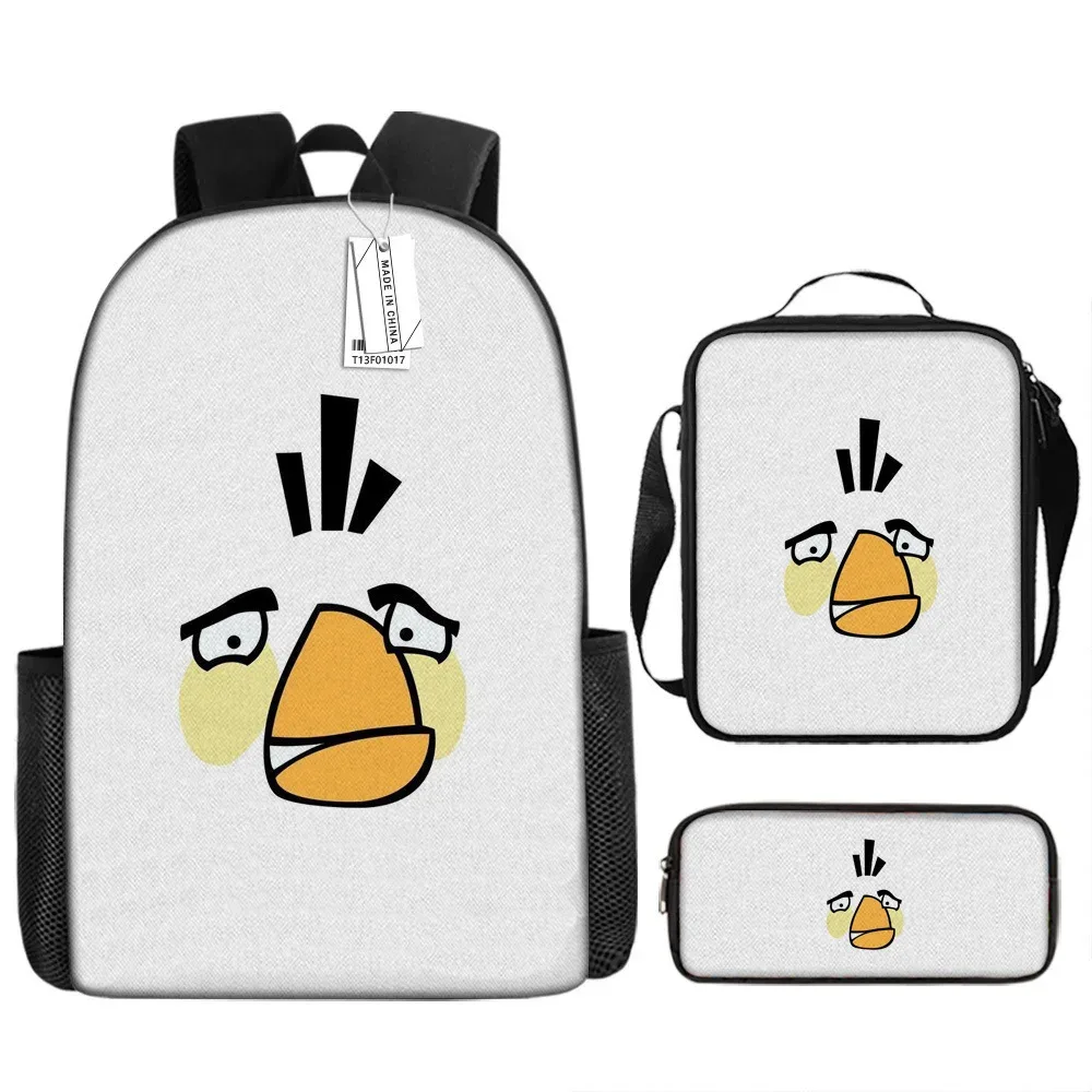 sacs d'école de luxe originaux et cool avec impression 3d angry birds, 3 pièces/ensemble, sac à dos pour ordinateur portable, sac à déjeuner, trousse à crayons