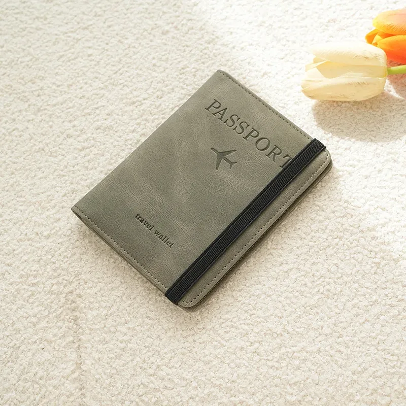 pochette de voyage rfid anti-électronique 2026, étui en cuir pu simple et élégant, porte-documents multifonctionnel, portefeuille de voyage