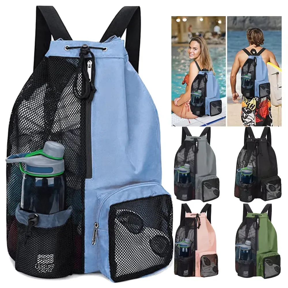 Sac de bain en maille avec cordon de serrage, sac à dos de plage polyvalent avec poche humide pour la natation, la salle de sport et l'équipement d'entraînement
