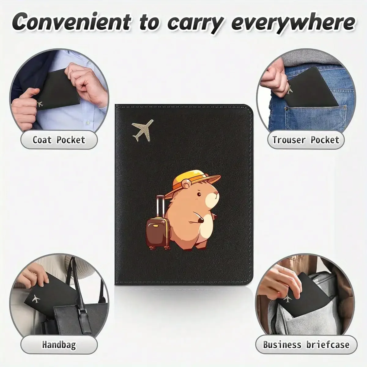 ensemble de portefeuilles pour passeport à motif capybara, 2 pièces, porte-passeport, porte-billets, porte-cartes de voyage léger