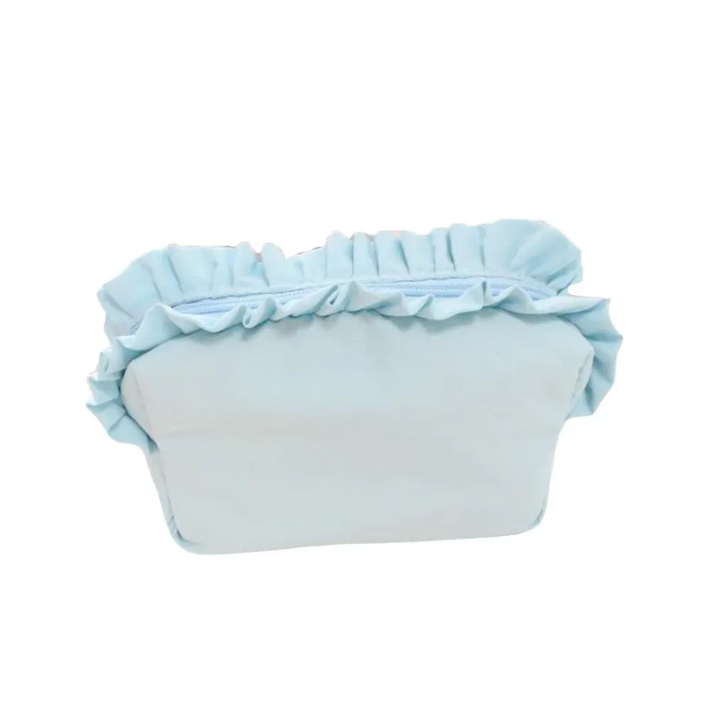 trousse de maquillage unie à volants grande capacité avec fermeture éclair, étui cosmétique en nylon, trousse à crayons, organisateur de toilette pour femme