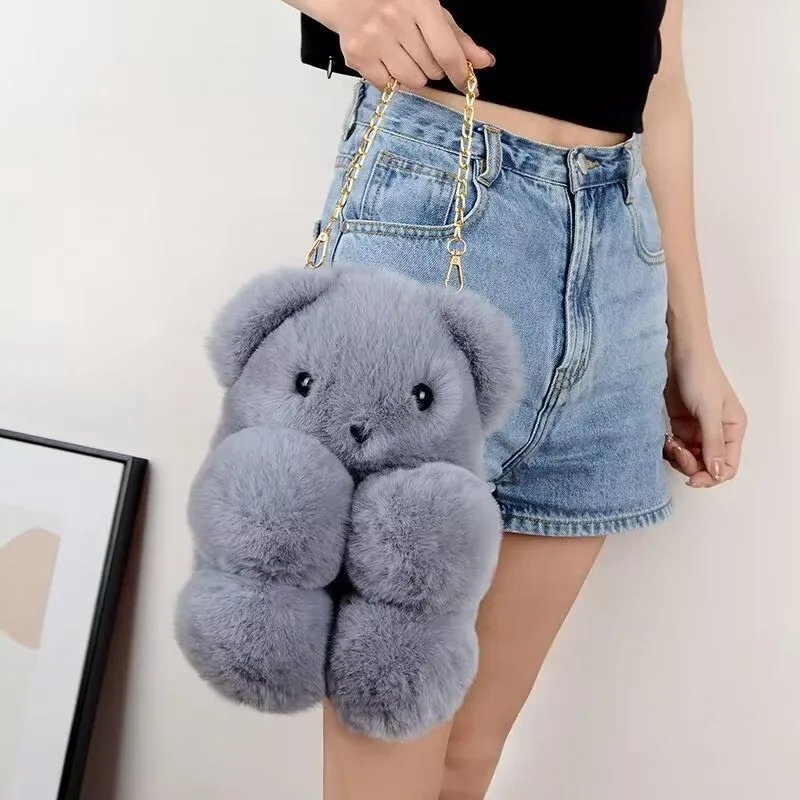 nouveau ours en peluche sac à dos à bandoulière fille sac de messager créatif mignon sac à chaîne belle moelleux fille dessin animé sac