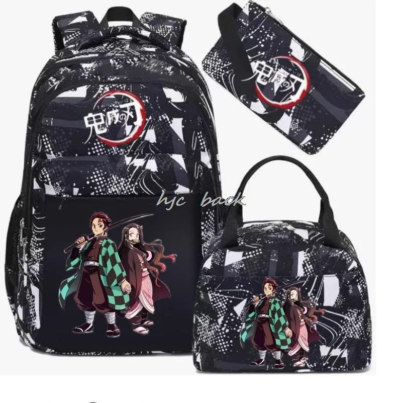 lot de 3 sacs à dos kamado nezuko demon slayer camouflage avec sac à déjeuner pour adolescents, sacs d'école pour étudiants, ensemble de voyage décontracté
