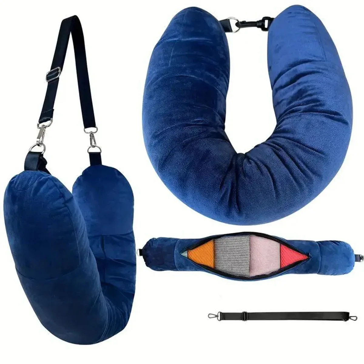 coussin de voyage pour le cou avec sac de rangement pour vêtements, housse de coussin en forme de u en polaire cristalline pour les voyages en avion