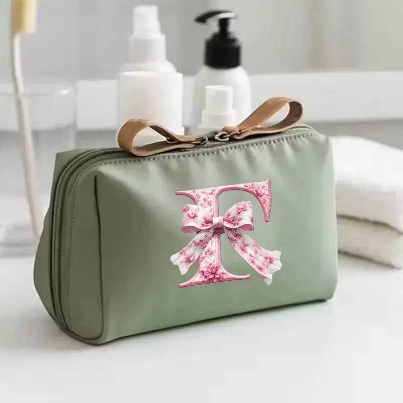 sac à main pour femme avec 26 lettres florales en forme de nœud, trousse de maquillage, sac de rangement, cadeau de la saison de la rentrée scolaire, saint-valentin, anniversaire