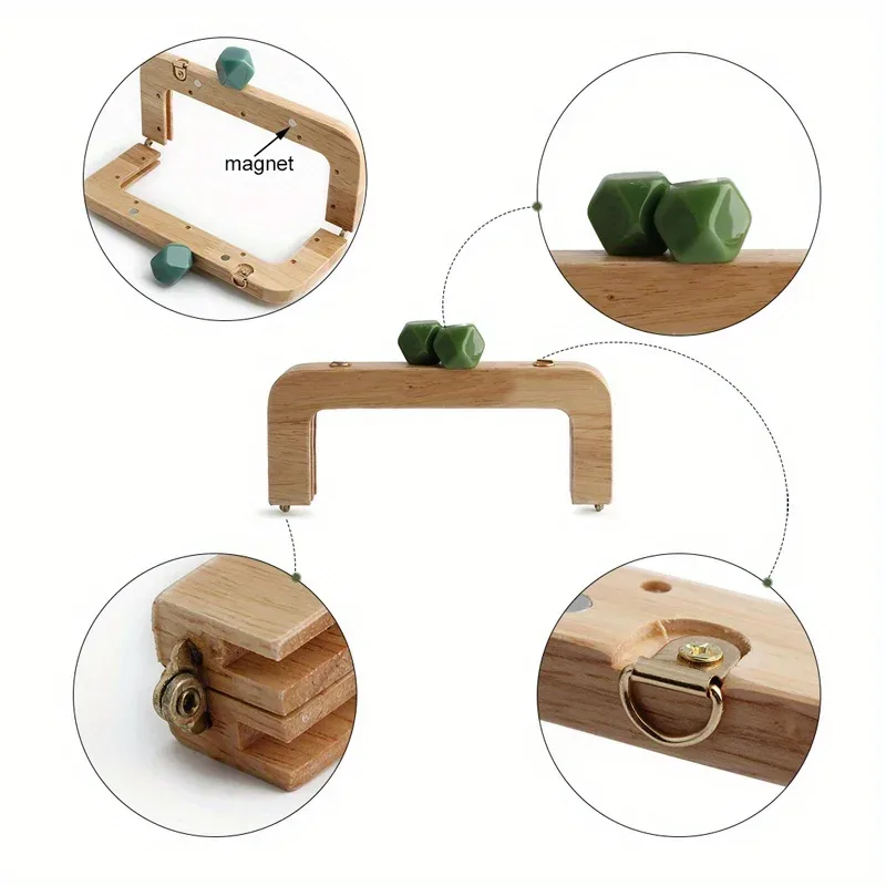 perles en bois de 19.6cm x 11cm, 1 pièce/2 pièces, serrure assortie, portefeuille mural, cadre de sac à main, poignée faite à la main avec perles colorées, pièces de rechange