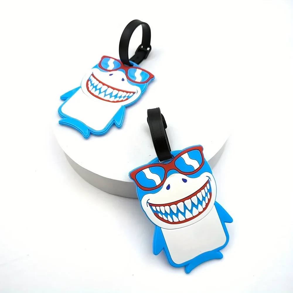 étiquette de bagage en forme de requin de dessin animé mignon, étiquette de sac à dos scolaire, étiquette anti-perte pour aéroport, accessoires de voyage