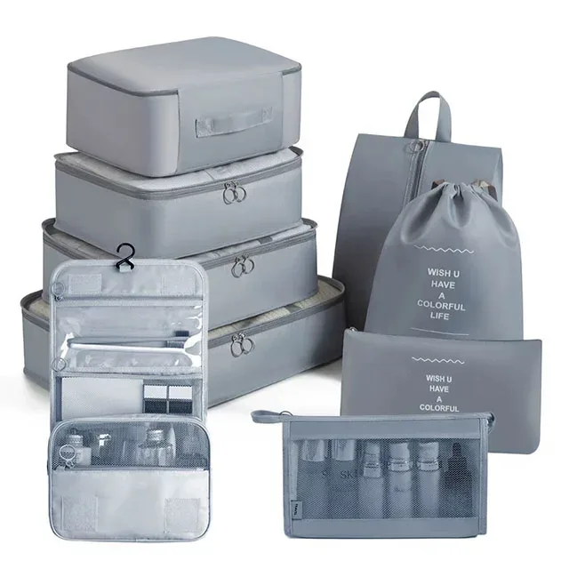 ensemble de 11 cubes de rangement de voyage, organisateurs de bagages imperméables, sacs de rangement à cordon pour vêtements, chaussures, sous-vêtements, cosmétiques