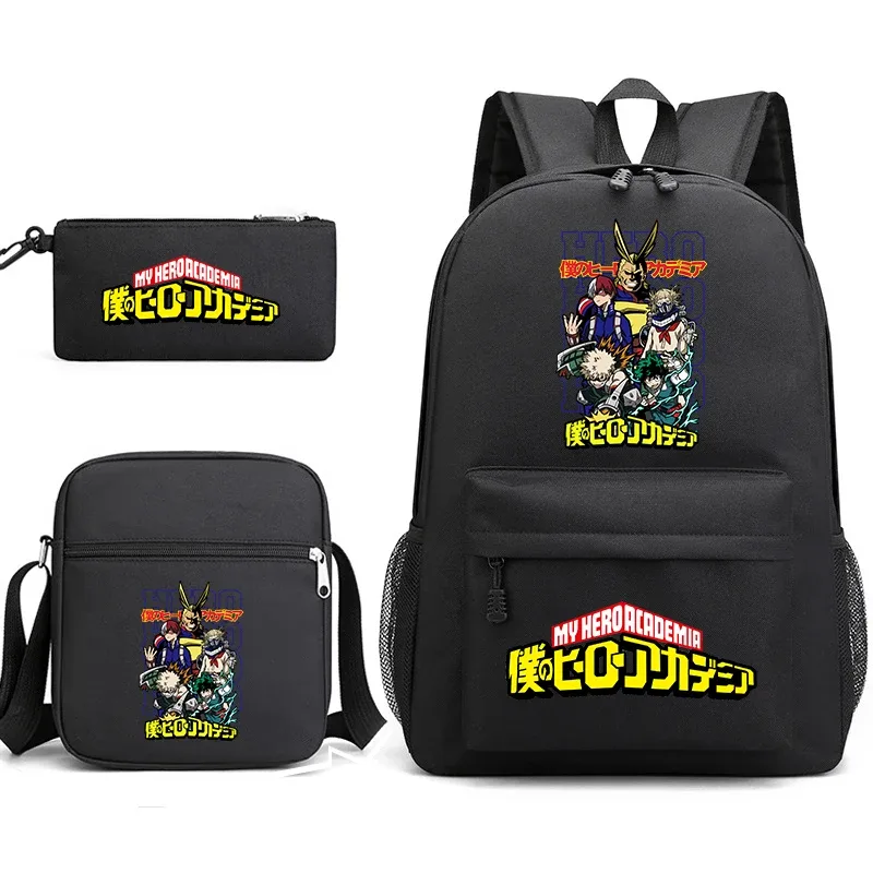 ensemble de sacs à dos scolaires imprimés my hero academia, 3 en 1, avec sac à bandoulière, trousse à crayons, pour garçons, filles, enfants