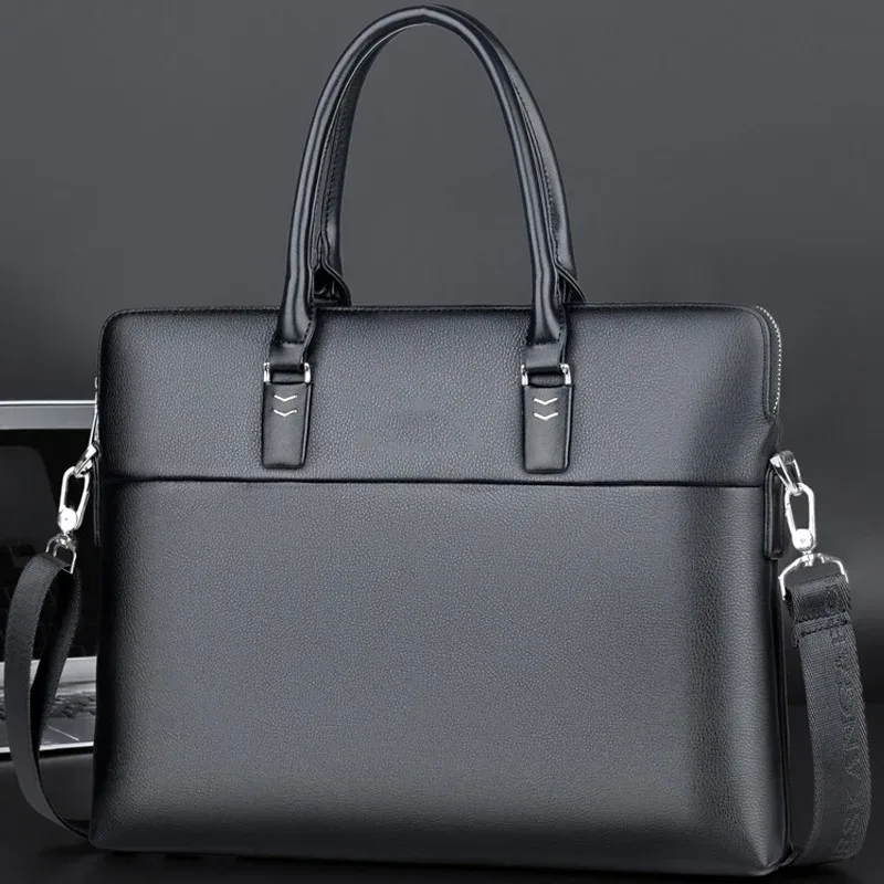 mallette professionnelle en cuir pour hommes, sac de bureau pour ordinateur portable de 14 pouces avec bandoulière, sac messager d'affaires étanche