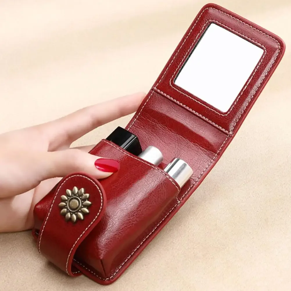 mini sac à rouge à lèvres portable avec miroir, petit sac à cosmétiques avec bouton, mallette de rangement de maquillage pour femmes