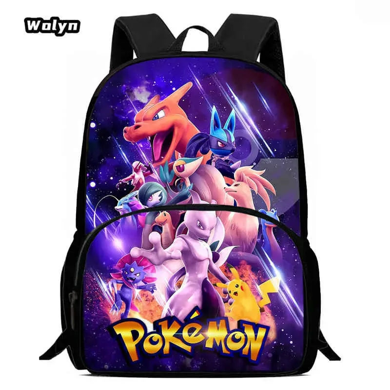 sac à dos scolaire pour enfants avec poche avant pour les 6-10 ans, sac d'école imprimé anime pokermom de grande capacité pour garçons et filles