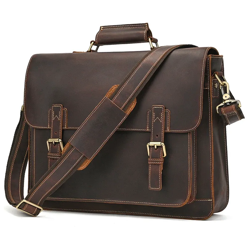newsbirds grande capacité hommes sac en cuir véritable peau de vache hommes porte-documents sac ordinateur portable sac d'affaires pour 15.6 pouces pc sac d'ordinateur mâle