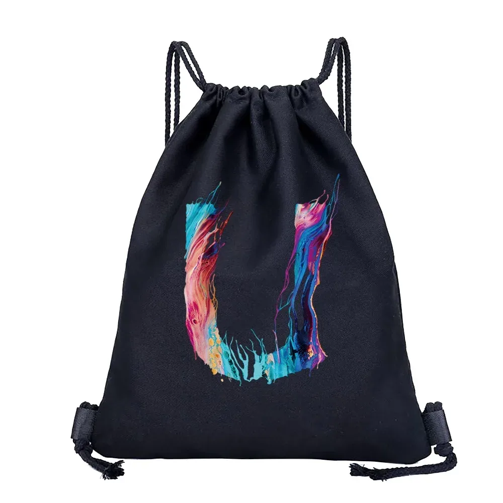 sac à dos avec cordon de serrage imprimé avec 26 initiales, sac de voyage léger et portable pour la plage, le sport, sac multifonctionnel pour articles divers