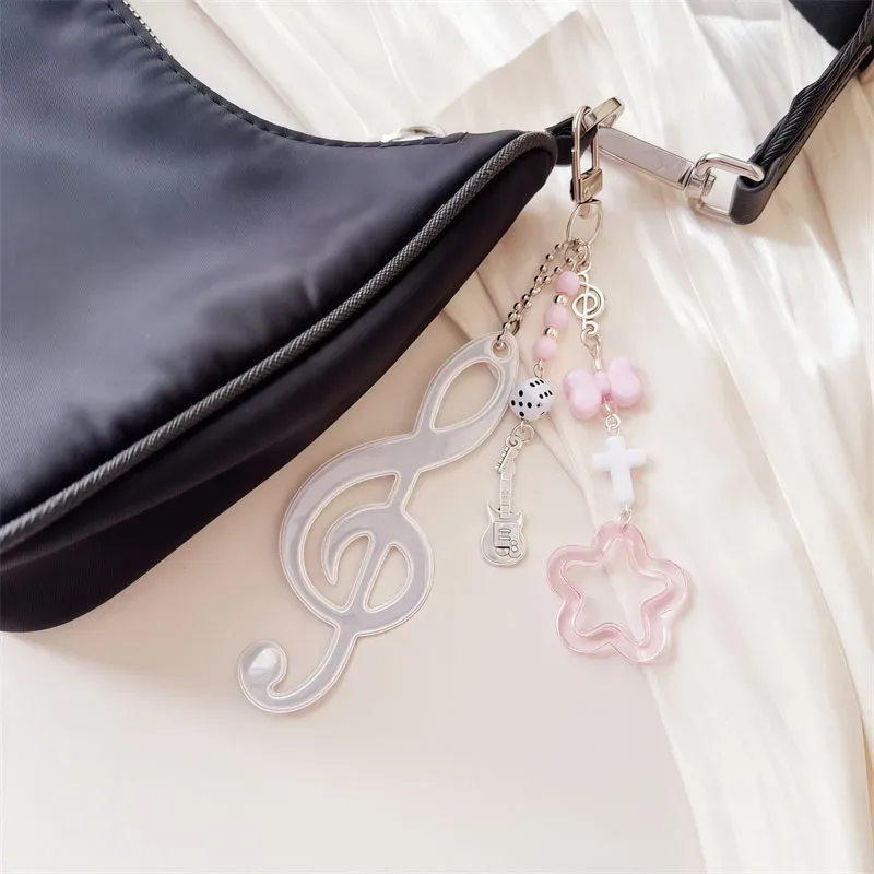 breloque de sac à thème musical y2k, nœud en ruban, porte-clés en forme de cœur, itabag, décoration suspendue pour sac à dos, accessoire cadeau pour adolescentes