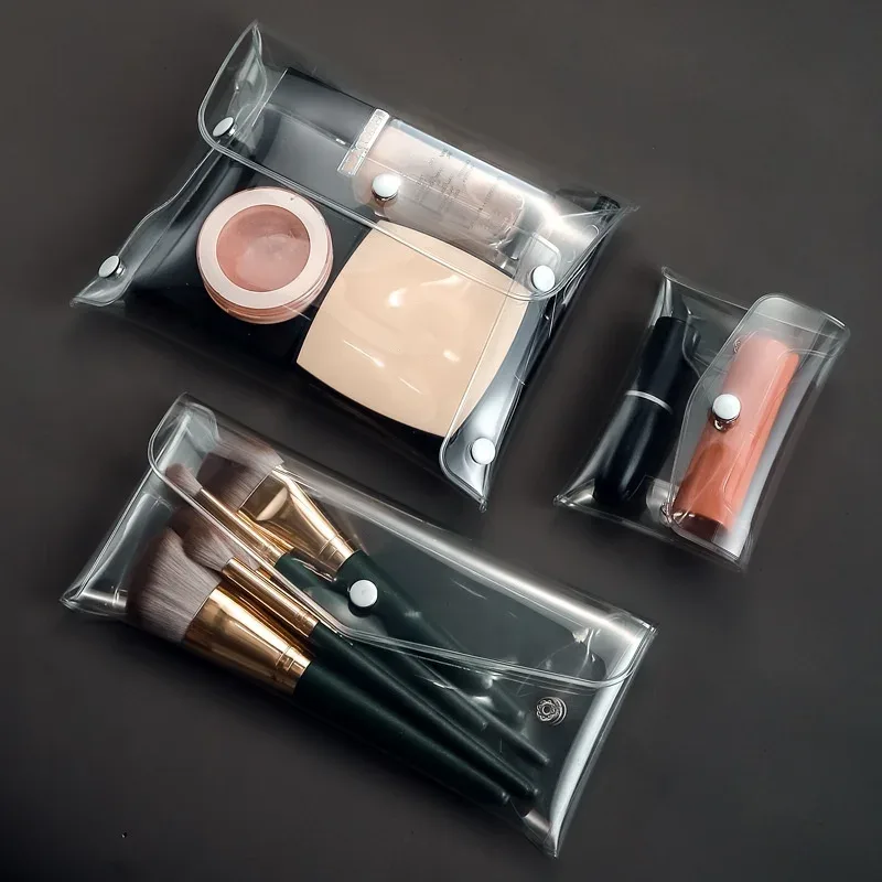 Trousse de maquillage transparente, organisateur, sacs à cosmétiques, étui à brosses Portable de voyage, ensemble de rangement, stylo Transparent en PVC, lavage de toilette de bain