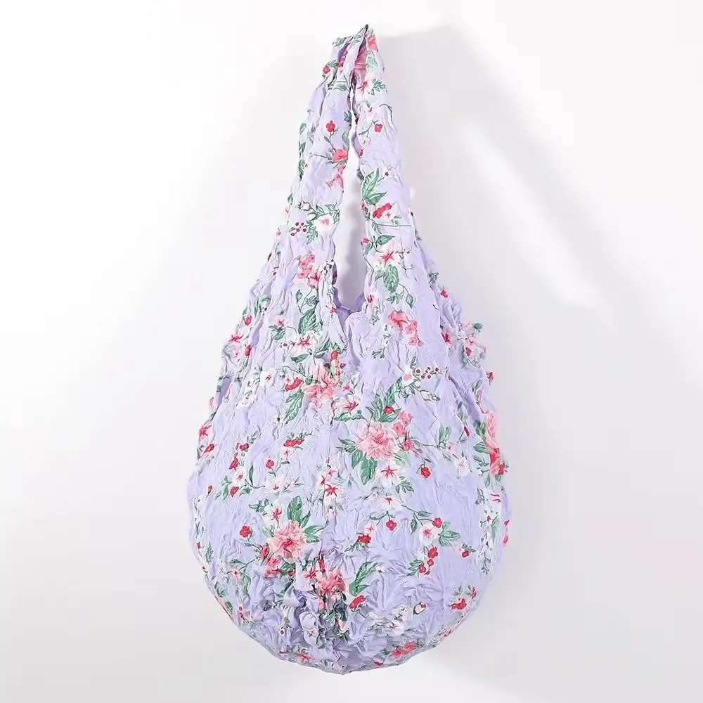 sac à provisions pliable à bulles réutilisable, grande capacité, sac à main plissé flexible, sac de rangement multi-usages en mousseline