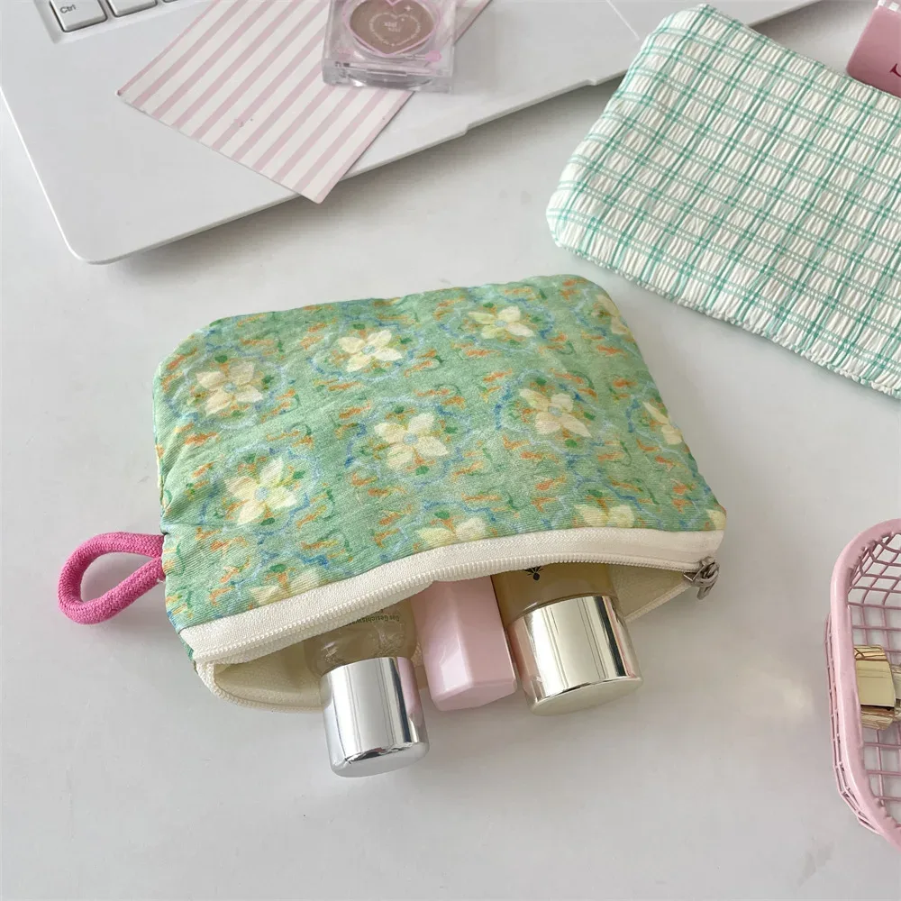 petit plaid voyage cosmétique rouge à lèvres clé carte câble de données sac de rangement portable femmes maquillage sacs à main portefeuille pochette sacs organisateur