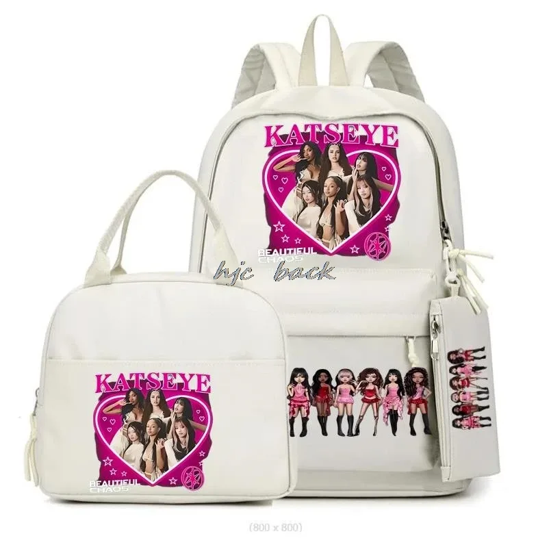 hot katseye drôle impression sacs à dos 3 pièces ensemble femmes ordinateur portable en nylon sacs d'école pour adolescentes garçons kawaii étudiants enfants