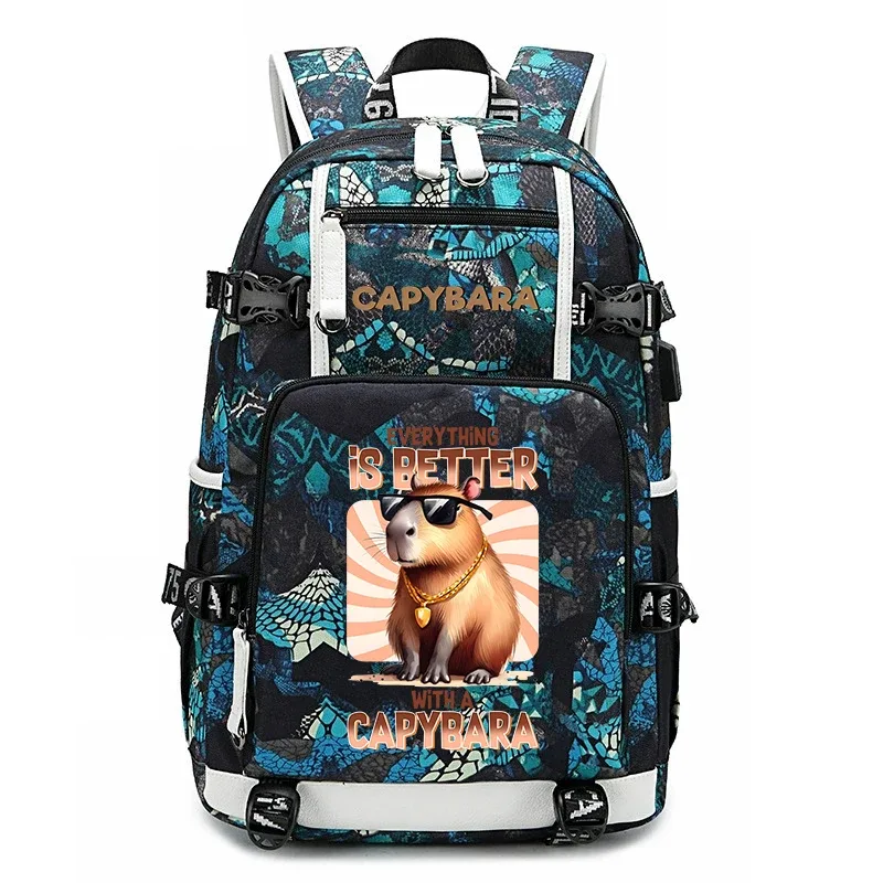 sac à dos d'étudiant à grande capacité avec imprimé de capybara, pour garçons et filles, sac de voyage décontracté, sac d'école léger et durable, utilisation quotidienne
