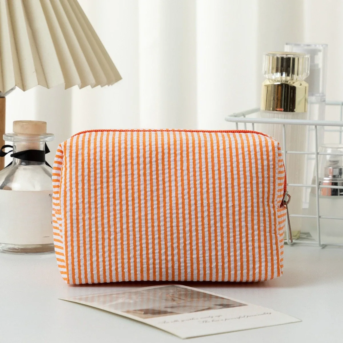 sac à cosmétiques rayé pour femmes, organisateur de maquillage de voyage à la mode, pochette de toilette portable à fermeture éclair pour filles