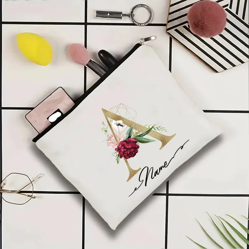 trousse de toilette personnalisée pour femmes avec motif géométrique à motifs de roses, idéale pour les fêtes en plein air ou comme cadeau pour un professeur. sac de rangement pour maquillage.