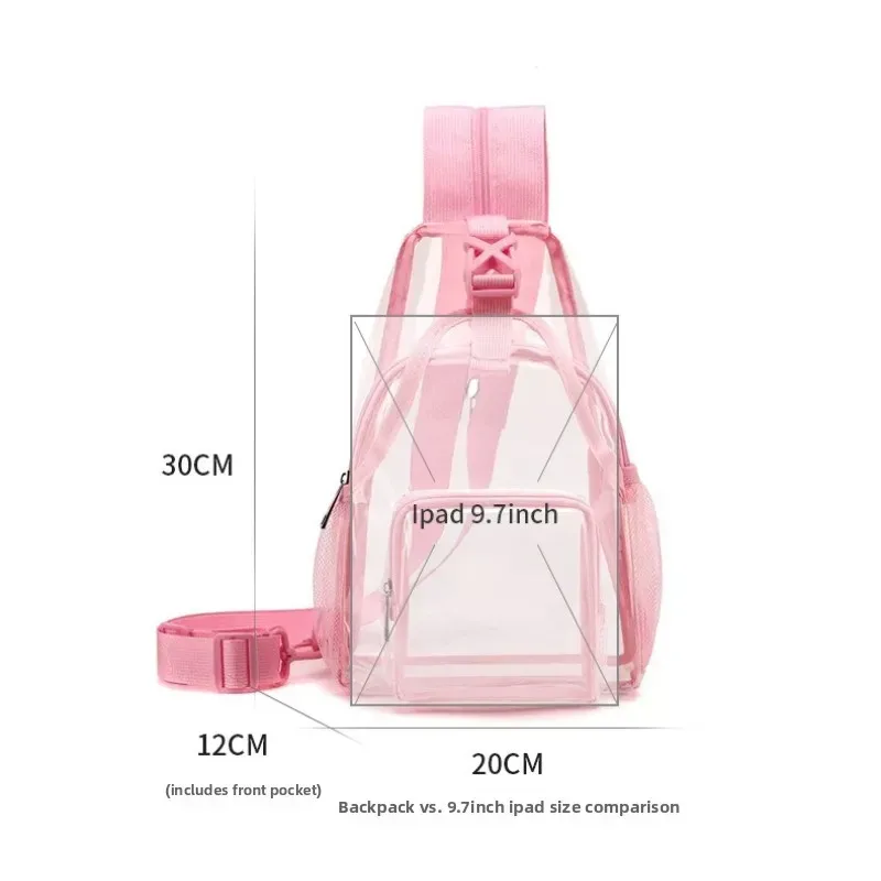 sac à bandoulière transparent, sac à dos de poitrine en pvc imperméable, petit format, approuvé pour les stades, sécurité rapide, pour femmes et hommes, concerts et événements