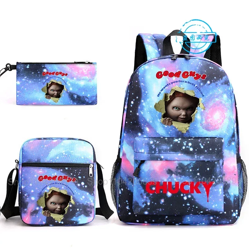 sacs à dos chucky pour enfants, 3 pièces, cartables pour étudiants et adolescents, sacs d'école pour garçons et filles, trousse à crayons, sacs à bandoulière, sac de voyage