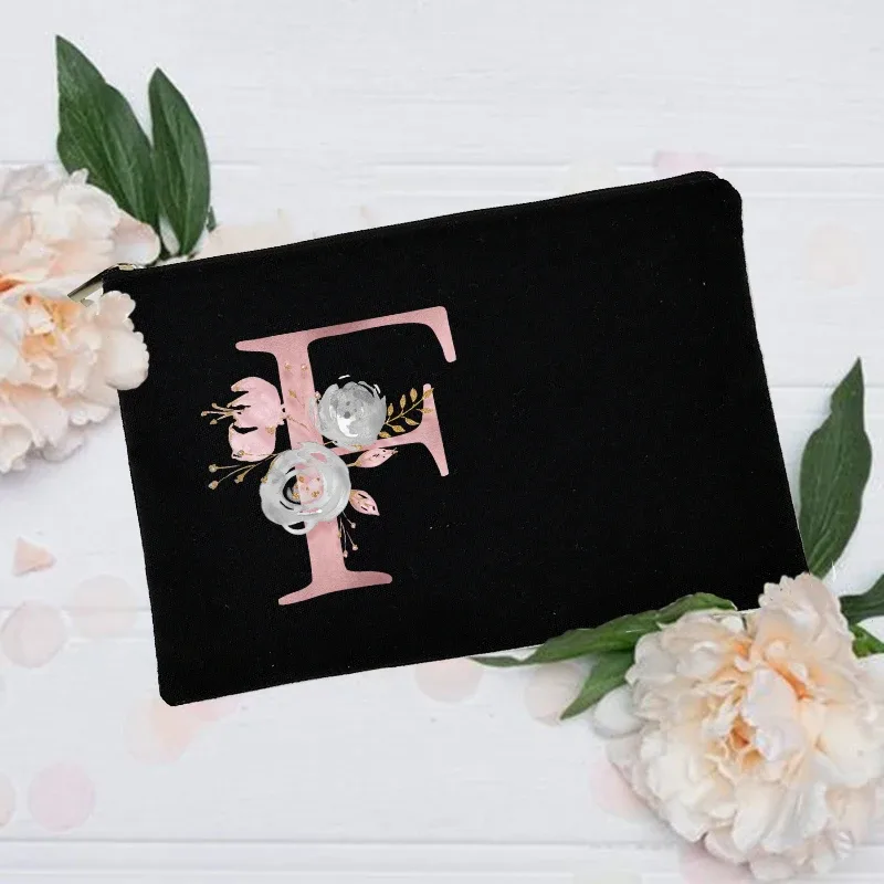 trousse de maquillage personnalisée avec nom initial, trousse à cosmétiques de mariée, pochette de toilette monogramme en toile, cadeaux pour demoiselle d'honneur, sacs de maquillage