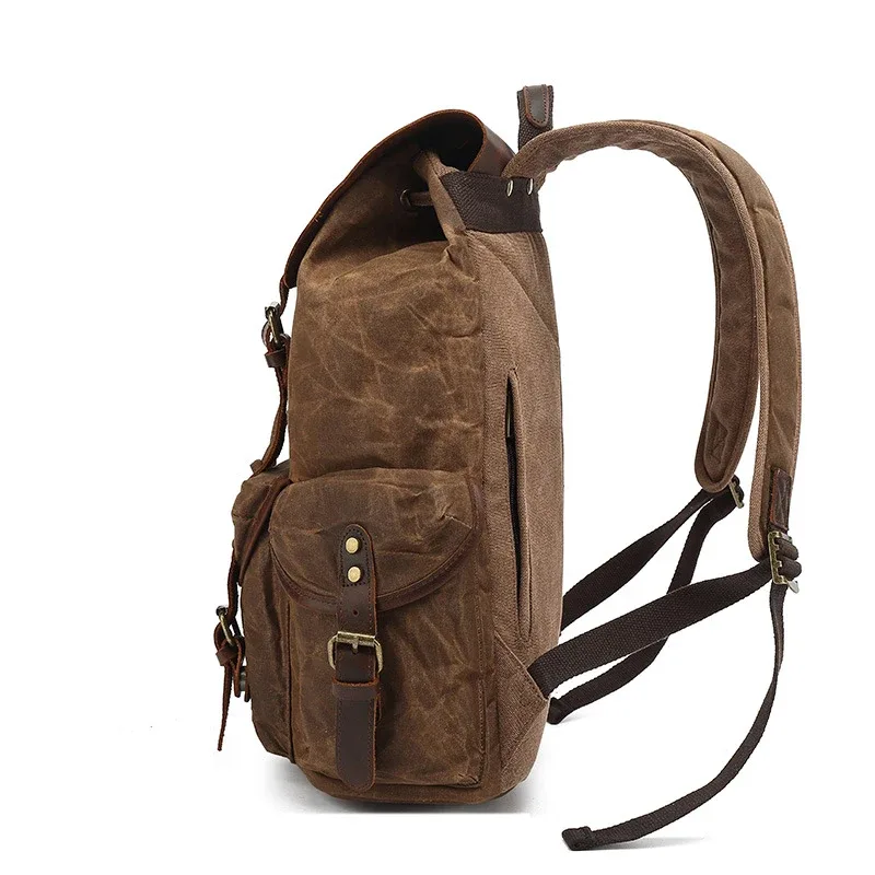 sac à dos en toile de cire d'huile pour femmes, sac de voyage vintage étanche de grande capacité, mochila en cuir pour ordinateur portable avec cordon