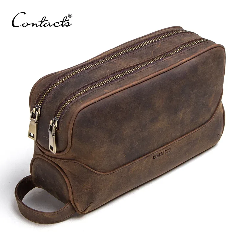 CONTACT'S – trousse à cosmétiques en cuir véritable pour hommes, trousse de toilette vintage, trousse de maquillage, organisateur de voyage